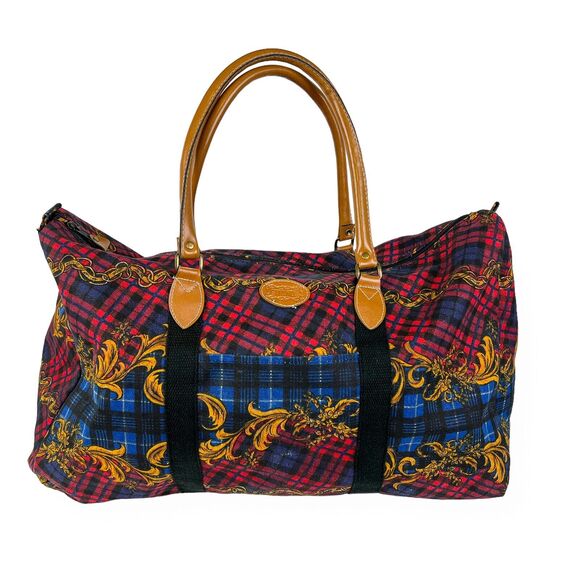 Gitano Handbags - Gitano Y2K Duffel Travel Bag 90s Plaid Tapestry Canvas Tote Cottage Retro Chic